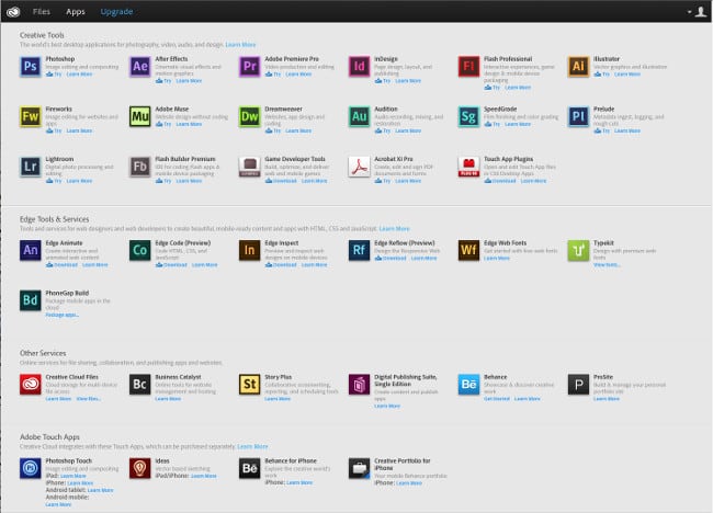 Nabor programov iz Adobe Creative Cloud