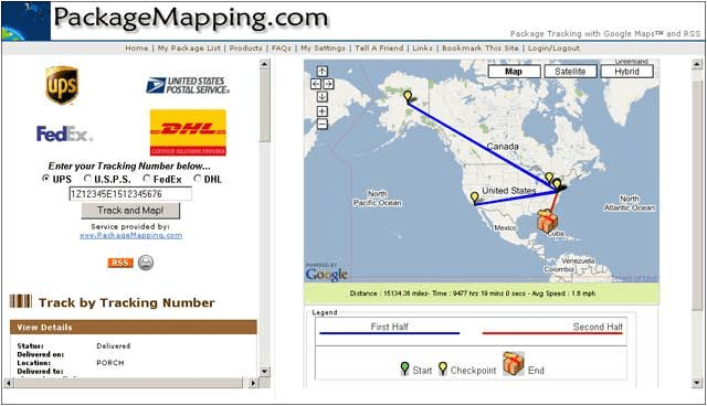 Storitev Packagemapping.com omogoča prikaz zemljevida in poti vašega paketa na zemljevidu.