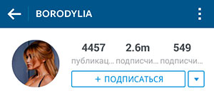 Profil Ksenije Borodina na Instagramu