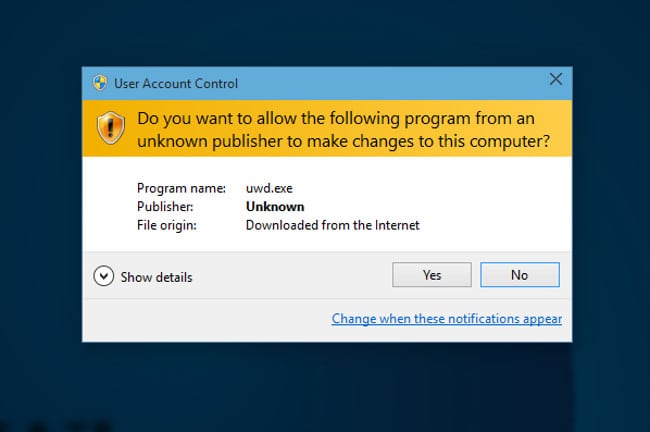 UAC sporočilo v sistemu Windows 10
