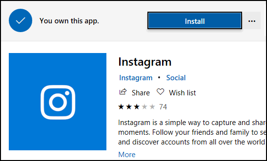 Instagram na trgu Windows